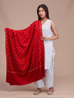 SWI STYLISH - Womens Maroon Aari Embroidered Wool Shawl