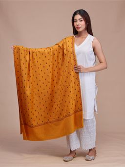 SWI STYLISH - Womens Mustard Aari Embroidered Wool Shawl