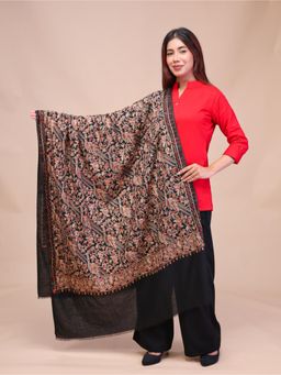 SWI STYLISH - Womens Black Aari Embroidered Wool Shawl with Zari Work