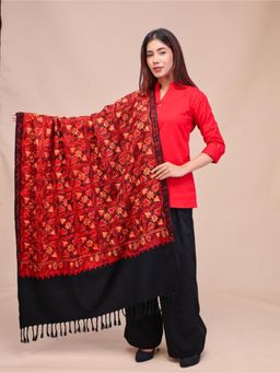 SWI STYLISH - Womens Red Aari Embroidered Wool Shawl