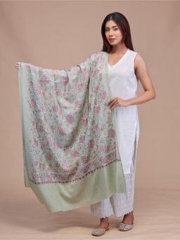 SWI STYLISH - Womens Pista Aari Embroidered Wool Shawl