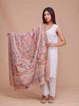 SWI STYLISH - Womens Pink Kalamkari Printed and Embroidered Wool Shawl