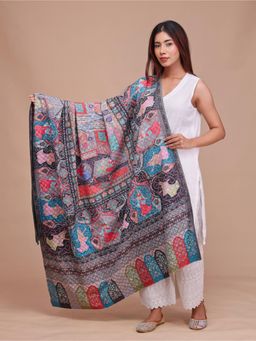 SWI STYLISH - Womens Multi Kalamkari Printed and Embroidered Wool Shawl