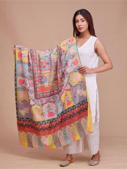 SWI STYLISH - Womens Multi Kalamkari Printed and Embroidered Wool Shawl