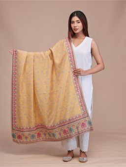 SWI STYLISH - Womens Yellow Printed Floral Design Wool Shawl
