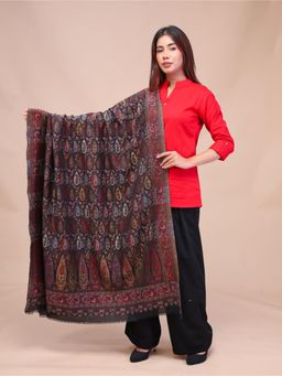 SWI STYLISH - Womens Black Kani Wool Shawl with Zari Work
