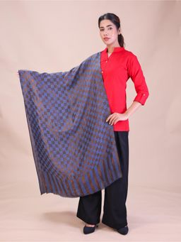 SWI STYLISH - Womens Navy Blue Pure Wool Stole with Zari