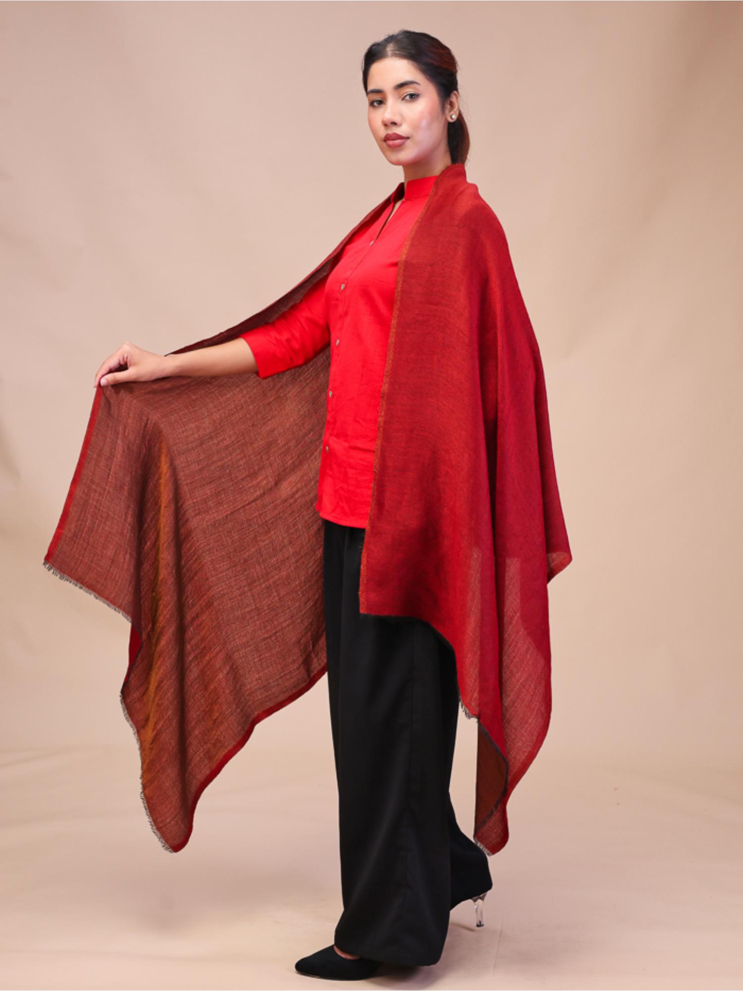 swi stylish Womens Red Pure Wool Stole with Zari-picture-24