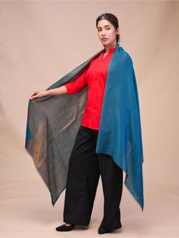 SWI STYLISH - Womens Blue Pure Wool Stole with Zari