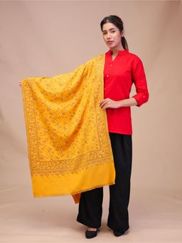 SWI STYLISH - Womens Yellow Woven Design Wool Stole