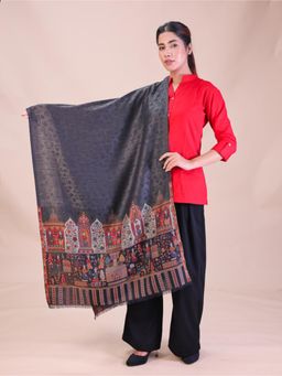 SWI STYLISH - Womens Black Reversible Wool Stole