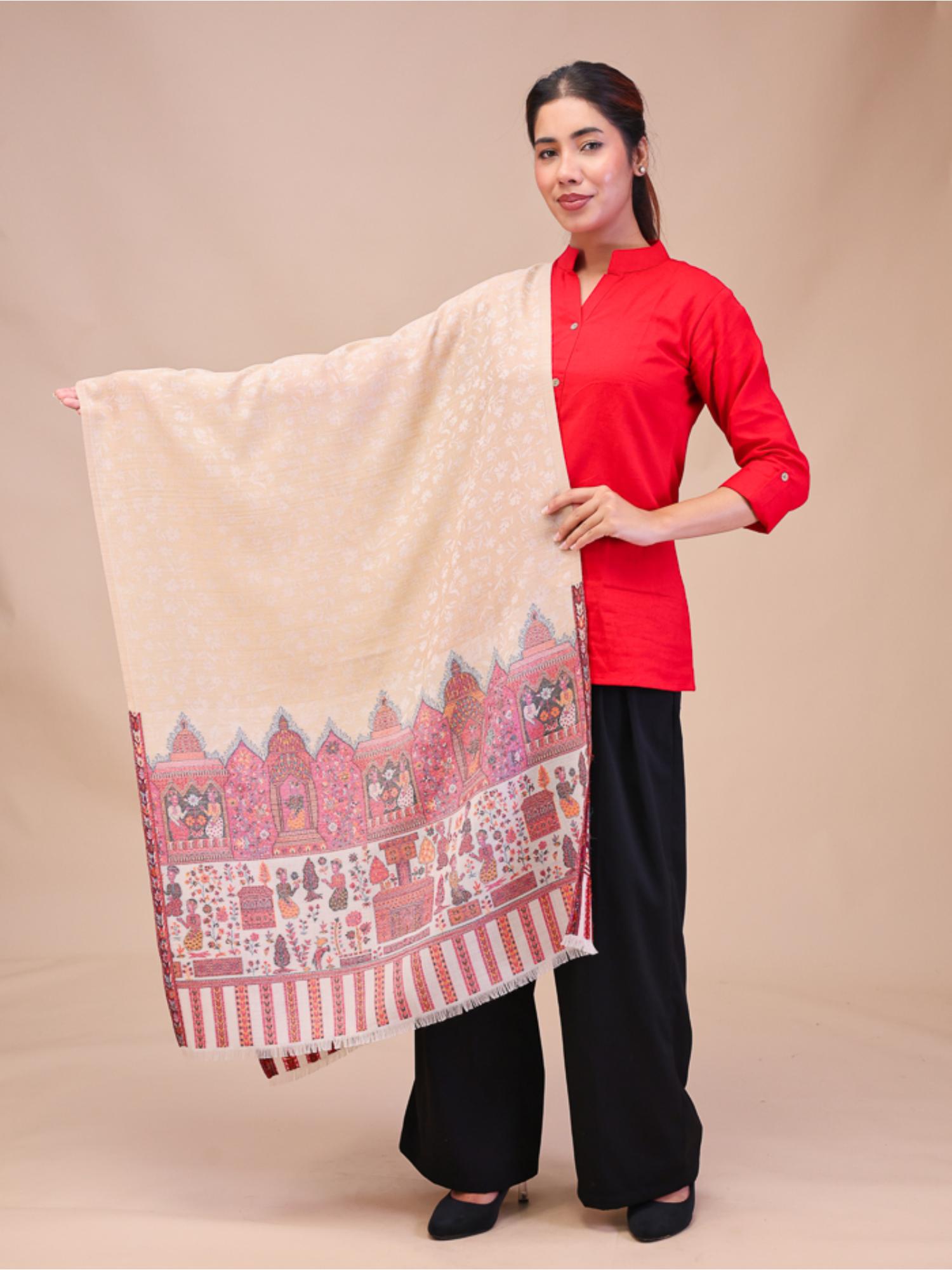 Womens Cream Reversible Wool Stole-image-35