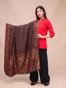 SWI STYLISH - Womens Black Kani Wool Shawl with Zari Work