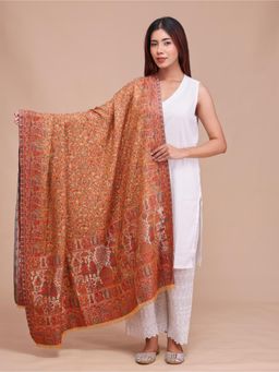 SWI STYLISH - Womens Mustard Kani Wool Shawl with Zari Work