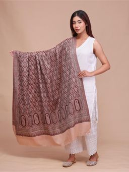 SWI STYLISH - Womens Beige Jamawar Wool Shawl