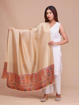 SWI STYLISH - Womens Beige Kani Wool Shawl with Zari Work