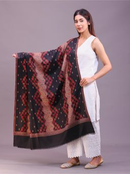 SWI STYLISH - Womens Black Jamawar Wool Shawl