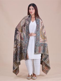 SWI STYLISH - Womens Black Jamawar Wool Shawl