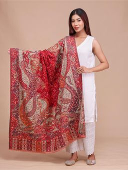 SWI STYLISH - Womens Maroon Jamawar Wool Shawl