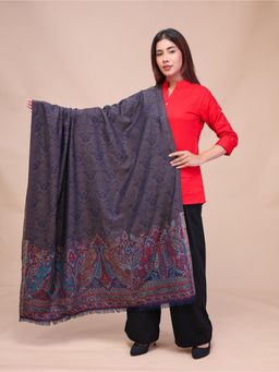 SWI STYLISH - Womens Navy Blue Jamawar Wool Shawl