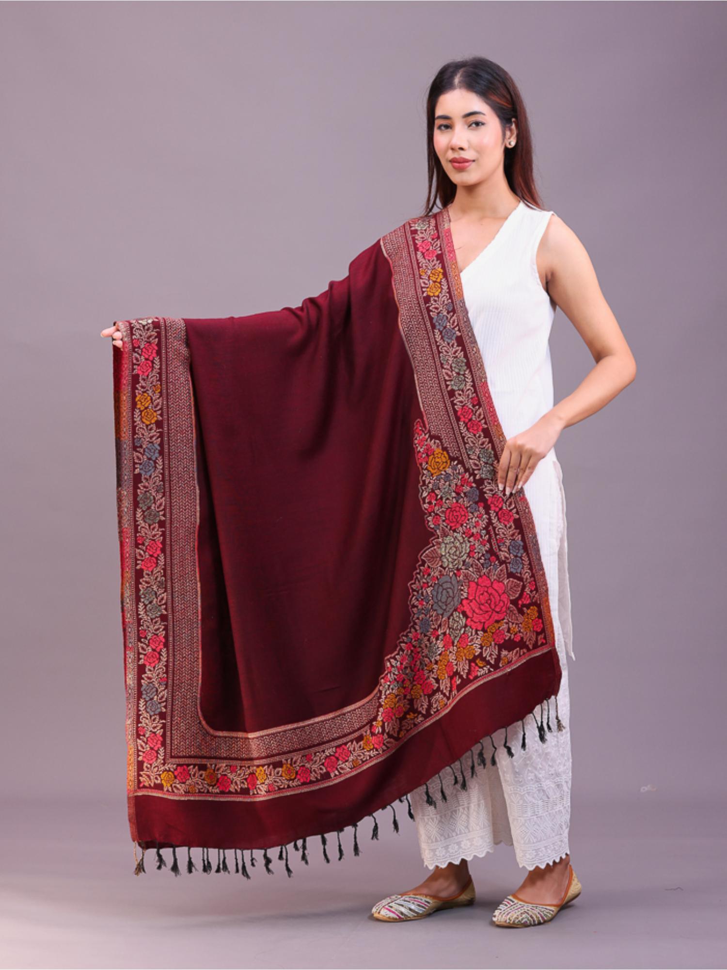 swi stylish Womens Wine Acrylic Wool Shawl-picture-22