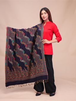 SWI STYLISH - Womens Navy Blue Acrylic Wool Shawl