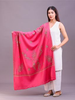 SWI STYLISH - Womens Pink Hand Embroidered Pure Wool Shawl