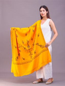 SWI STYLISH - Womens Yellow Hand Embroidered Pure Wool Shawl