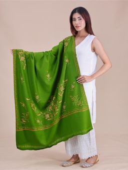 SWI STYLISH - Womens Mehndi Hand Embroidered Pure Wool Shawl