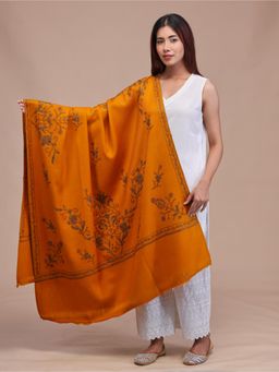 SWI STYLISH - Womens Mustard Hand Embroidered Pure Wool Shawl