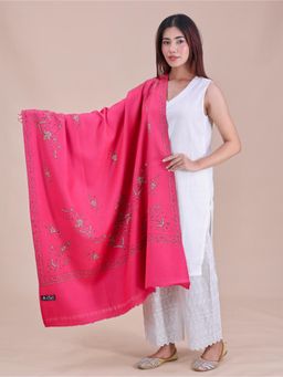 SWI STYLISH - Womens Pink Hand Embroidered Pure Wool Shawl