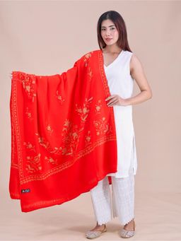 SWI STYLISH - Womens Red Hand Embroidered Pure Wool Shawl