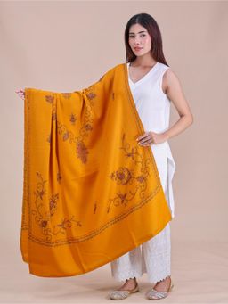 SWI STYLISH - Womens Mustard Hand Embroidered Pure Wool Shawl