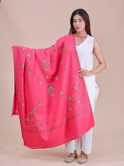 SWI STYLISH - Womens Pink Hand Embroidered Pure Wool Shawl