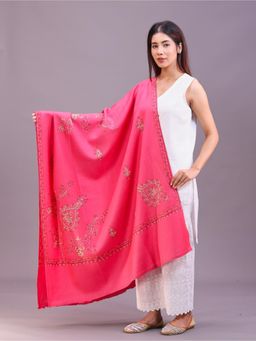 SWI STYLISH - Womens Pink Hand Embroidered Pure Wool Shawl