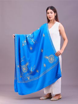 SWI STYLISH - Womens Blue Hand Embroidered Pure Wool Shawl