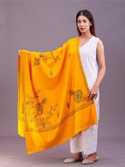 SWI STYLISH - Womens Yellow Hand Embroidered Pure Wool Shawl