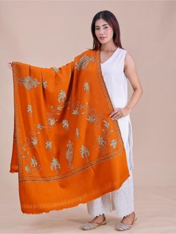 SWI STYLISH - Womens Mustard Hand Embroidered Pure Wool Shawl