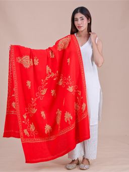 SWI STYLISH - Womens Red Hand Embroidered Pure Wool Shawl