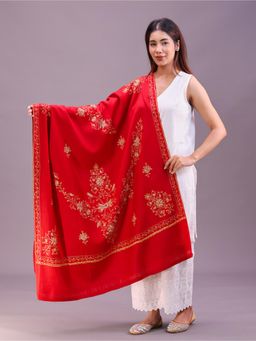 SWI STYLISH - Womens Maroon Hand Embroidered Pure Wool Shawl