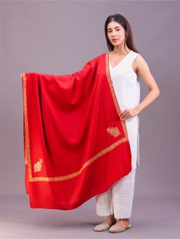 SWI STYLISH - Womens Maroon Hand Embroidered Pure Wool Shawl