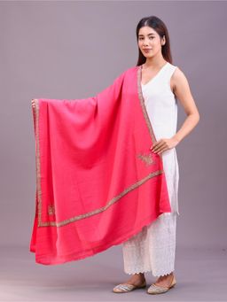 SWI STYLISH - Womens Pink Hand Embroidered Pure Wool Shawl