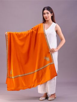 SWI STYLISH - Womens Orange Hand Embroidered Pure Wool Shawl