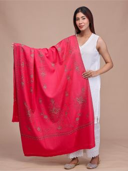 SWI STYLISH - Womens Pink Hand Embroidered Pure Wool Shawl