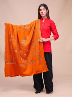 SWI STYLISH - Womens Orange Hand Embroidered Pure Wool Shawl