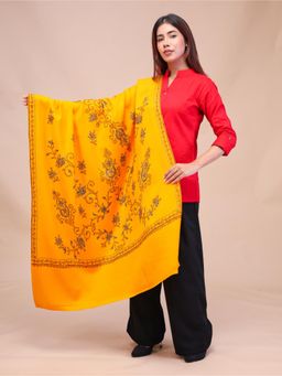SWI STYLISH - Womens Yellow Hand Embroidered Pure Wool Shawl