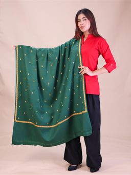 SWI STYLISH - Womens Bottle Green Hand Embroidered Pure Wool Shawl