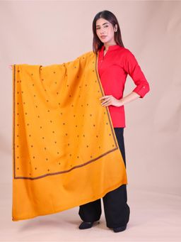 SWI STYLISH - Womens Mustard Hand Embroidered Pure Wool Shawl