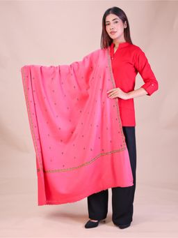 SWI STYLISH - Womens Pink Hand Embroidered Pure Wool Shawl