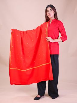 SWI STYLISH - Womens Red Hand Embroidered Pure Wool Shawl